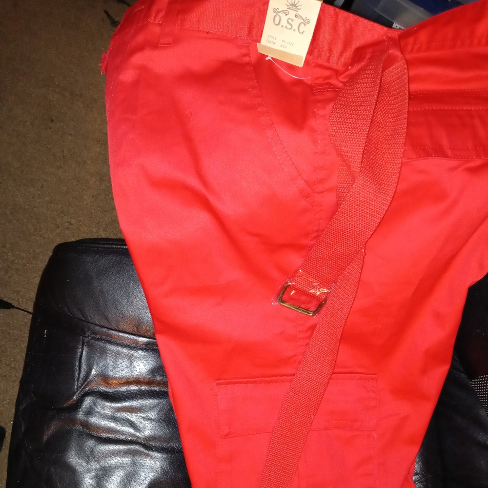 Men red cargo shorts